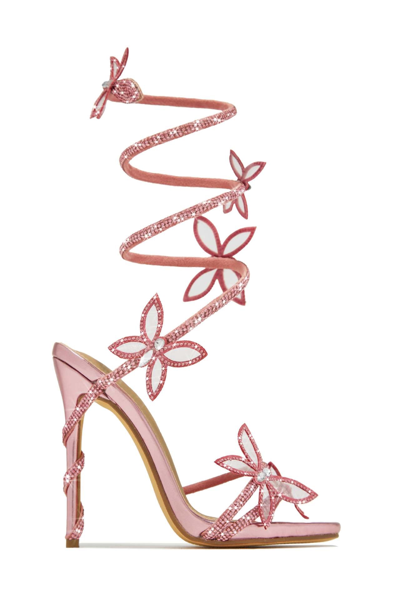 Butterfly Lace Up Heels | Crystal Embellished, Stiletto Sandals | noémi
