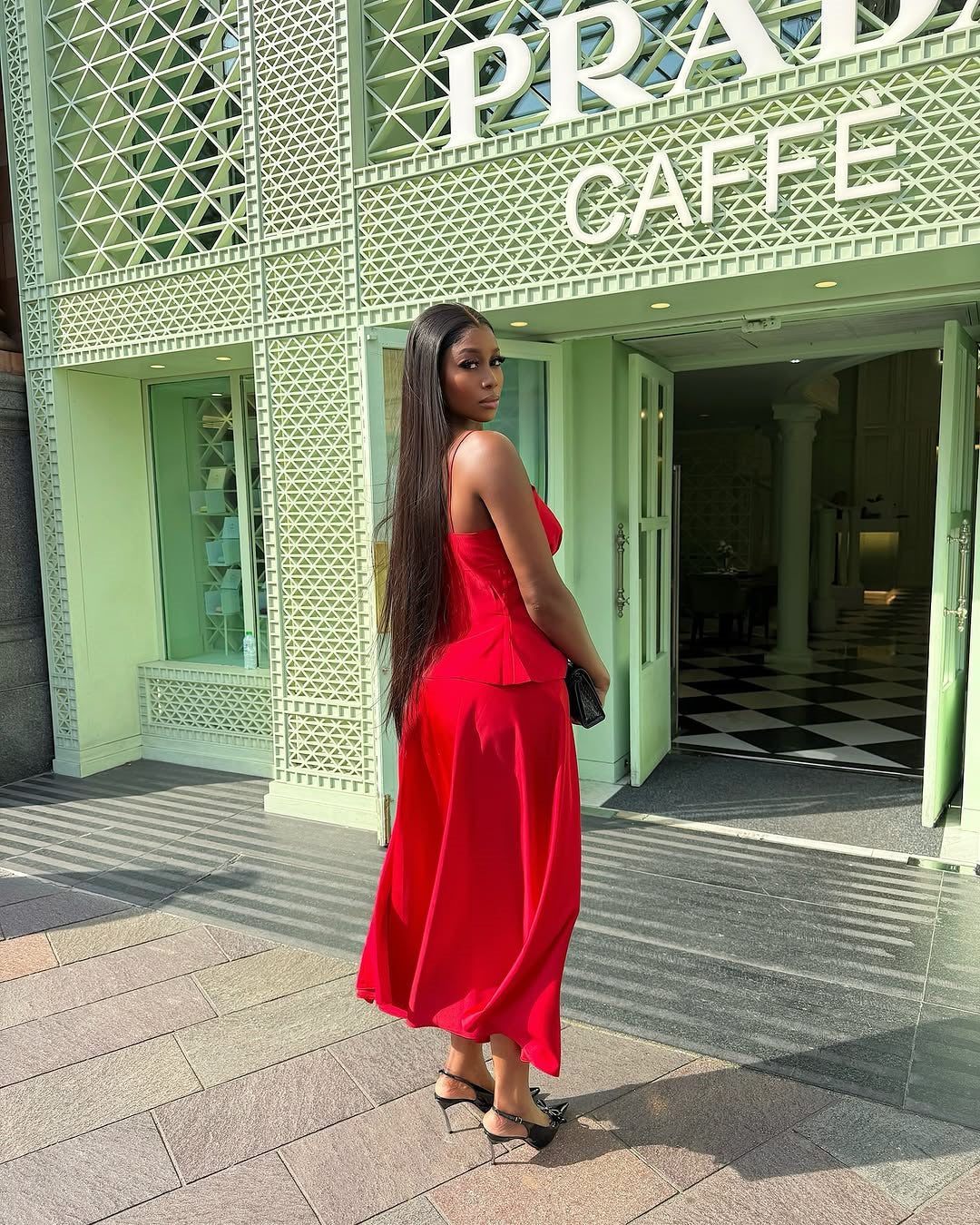 Womens Red 2 Piece Set | Strapless Corset Top & High Waist Skirt | Bandage Set | noémi