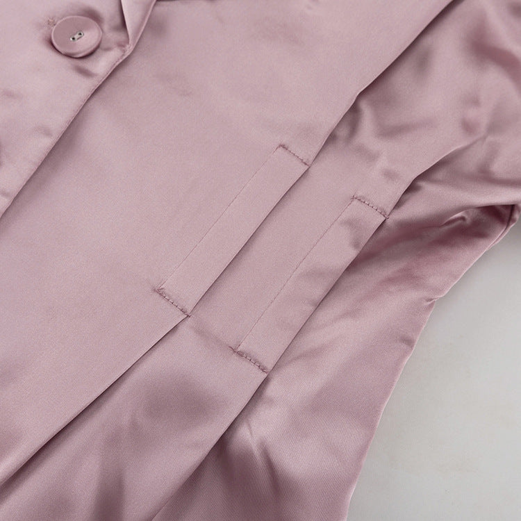 Satin Two Piece Set for Women | Pleated Waist Blazer & Wide Leg Pants | noémi