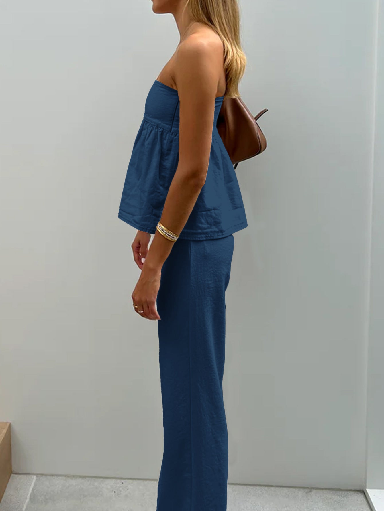 Womens Two Piece Tube Top Straight Leg Trousers Set | noémi