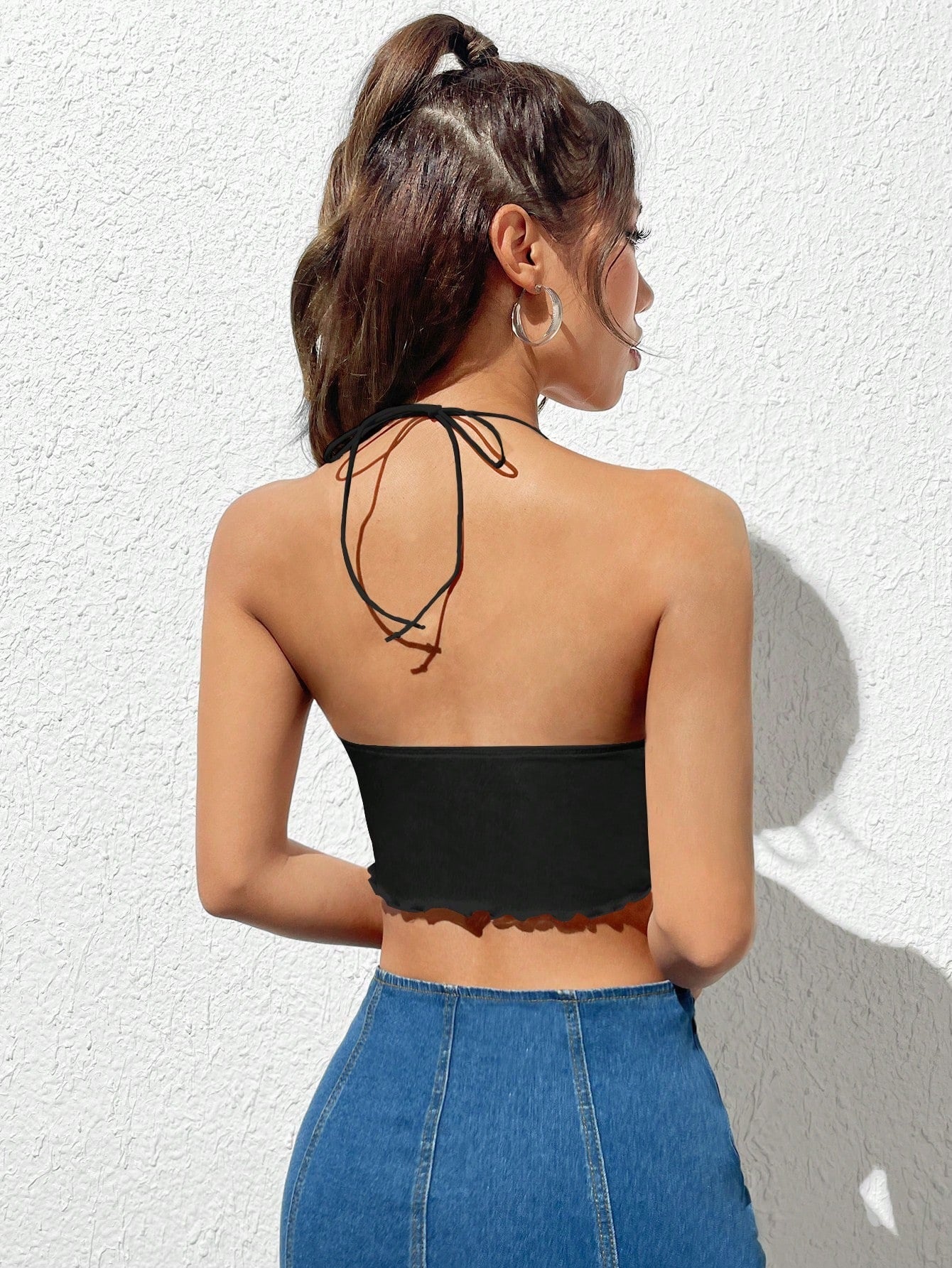 Halter Neck Black Ruched Handkerchief Hem Cami Top | noémi