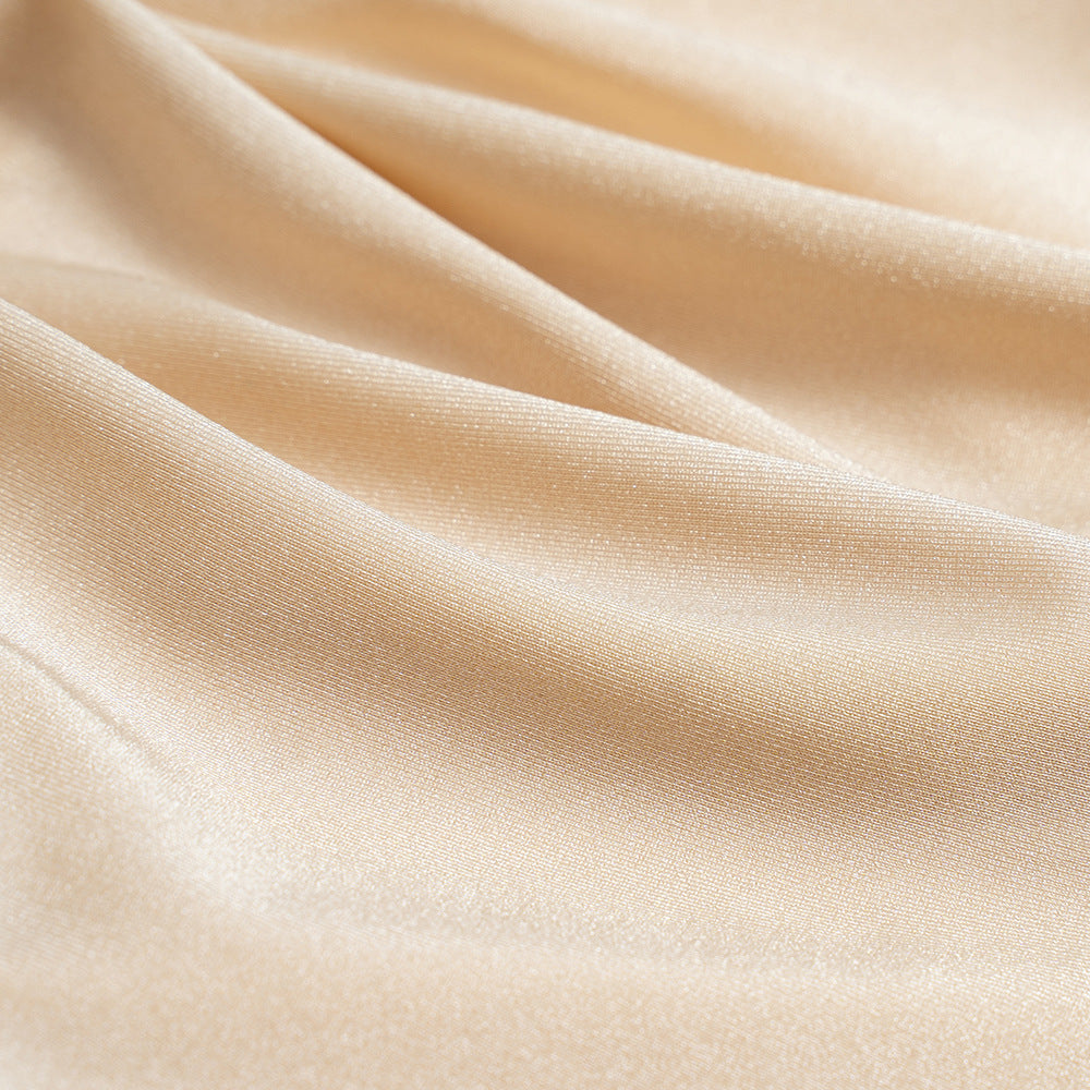 Champagne Gold Cutout Midi Dress | Ruched Bodycon Silk Effect | noémi