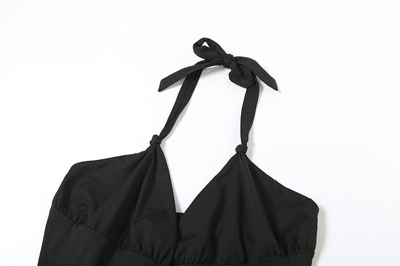 Halter Romper | Deep V Plunge, Ruffled Hem, Backless | noémi