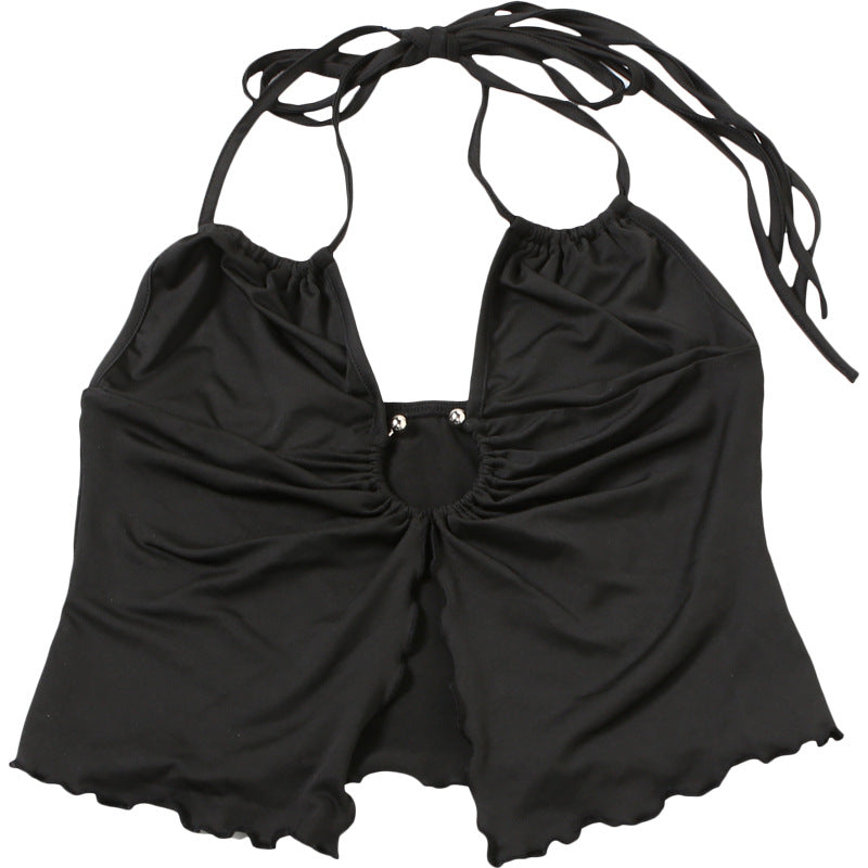 Summer Women's Cutout Halter Crop Top | Trendy Wooden Ring Detail Camisole | noémi