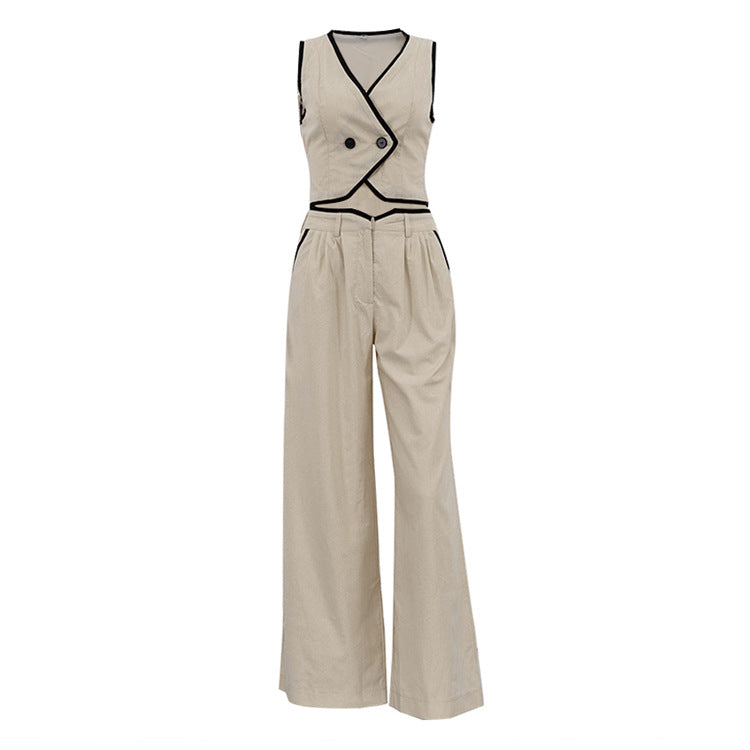 Cotton Two Piece Set for Women | Sleeveless Waistcoat High Waist Wide Leg Pants | noémi