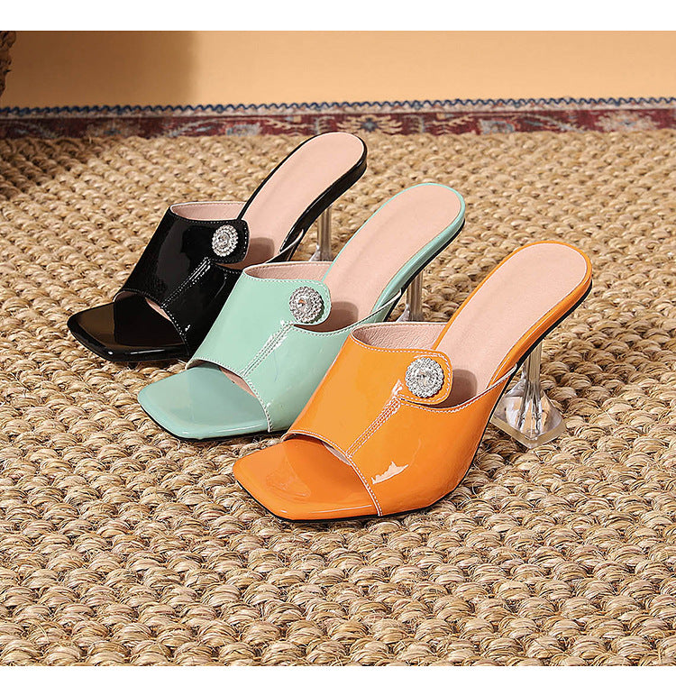 Peep Toe Rhinestone Heels | Cutout Chunky Sandals for Women | noémi