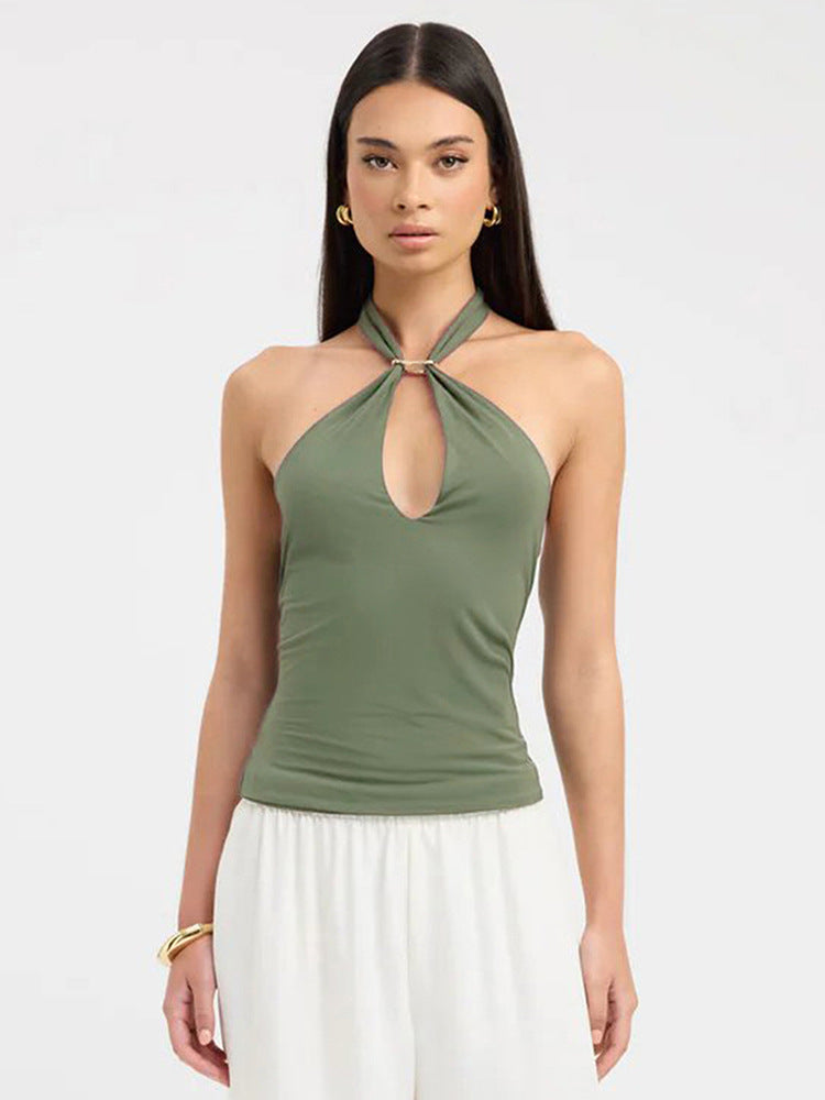 Sleeveless Halter Neck Cutout Backless Tight Vest Top | Hollow Out Clubwear Tank | noémi