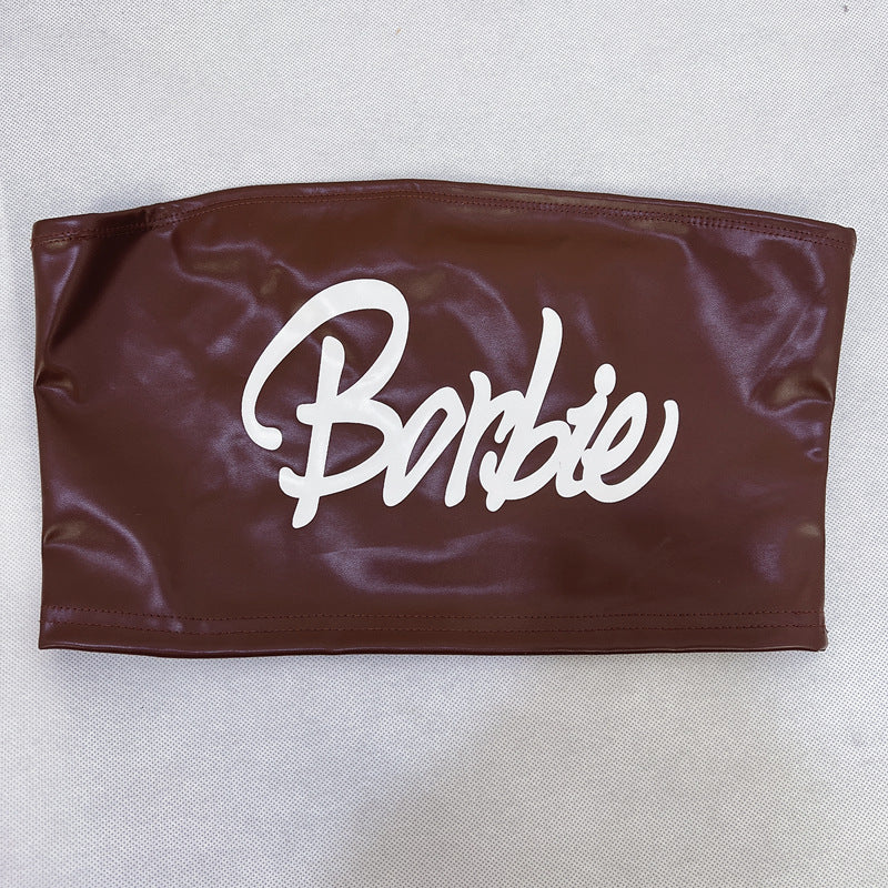 Womens Printed Faux Leather Bandeau Top | Off Shoulder Strapless Vest | noémi