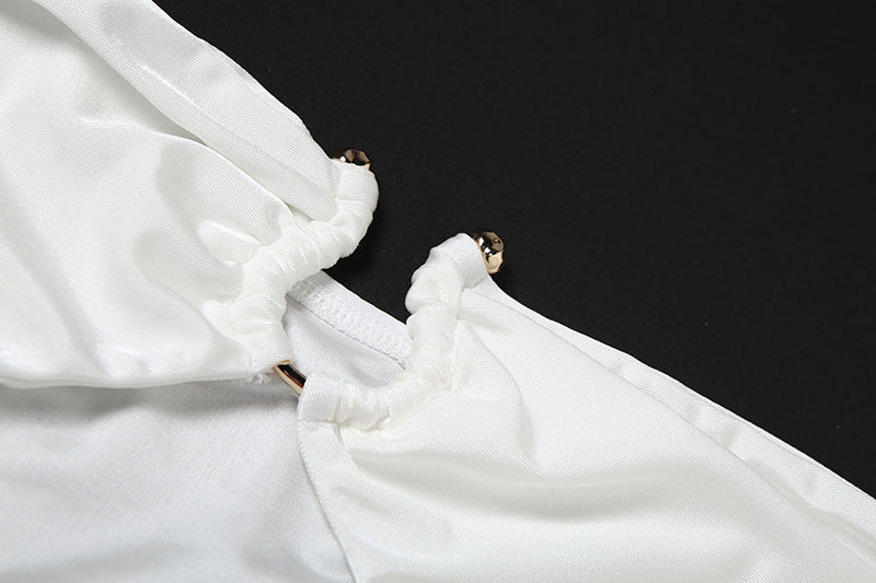 White Cutout Tube Dress | Scarf Collar, High-Slit, Slim Fit Summer Gown | noémi