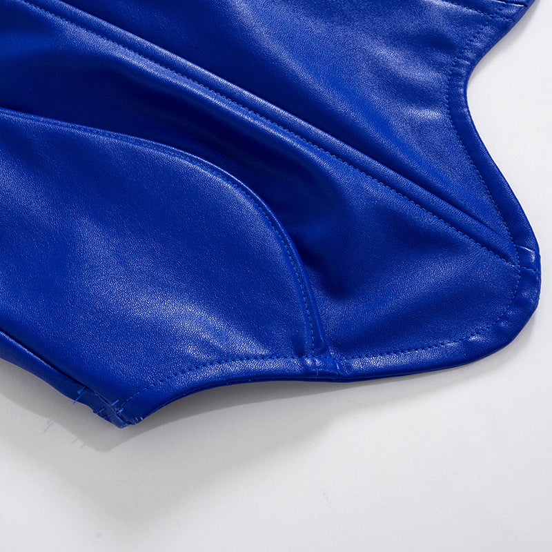 Womens Faux Leather Corset Top | Strapless Bustier, Zipper Back, Shaping Fit | noémi
