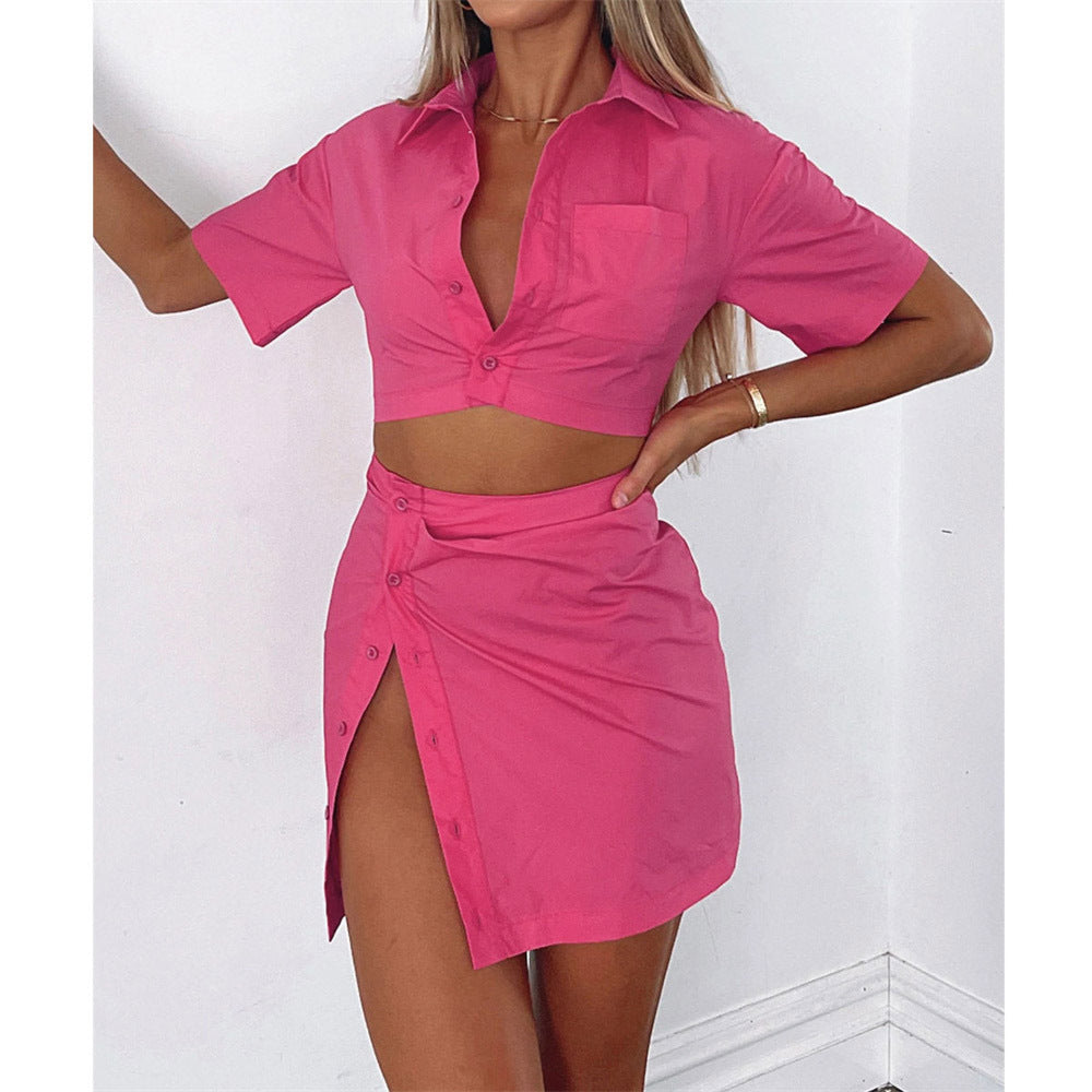 Two Piece Set | Collared Crop Shirt High Waist Shorts Outfit | noémi