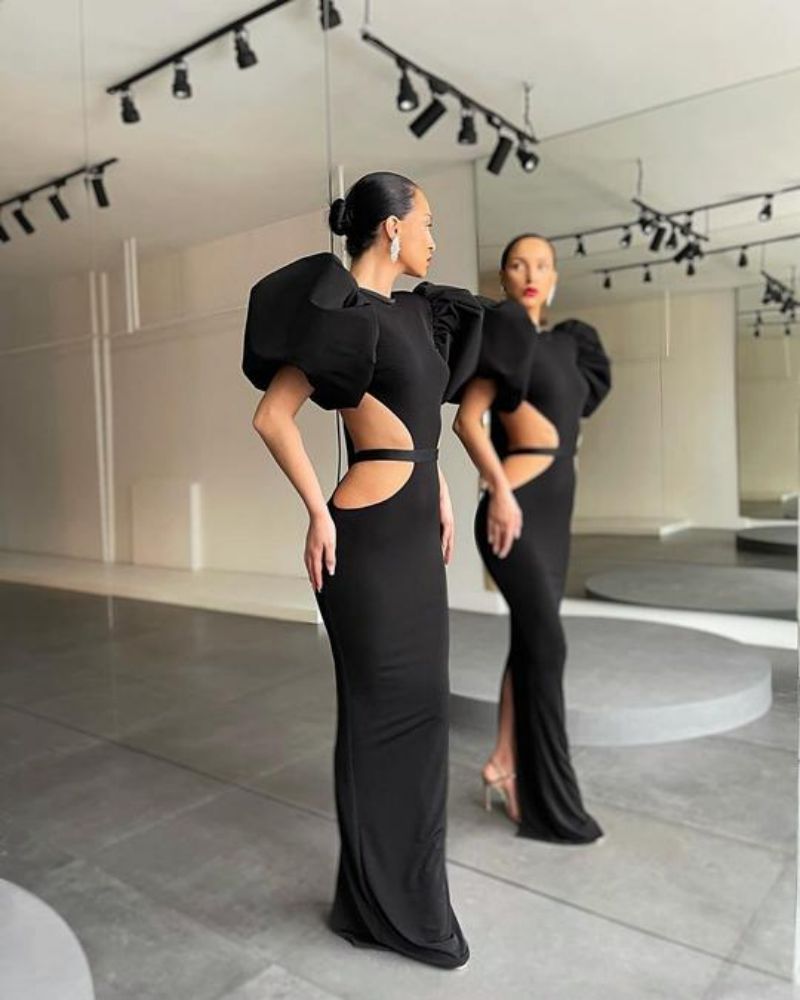 Sheath Fit Puff Sleeve Maxi Dress | noémi