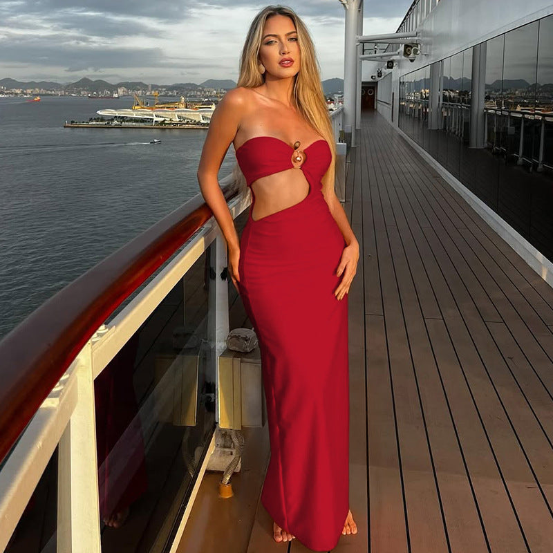 Summer Cutout Tube Dress | Metal Ring Detail, Slim Fit, Hollow Bodycon Maxi | noémi