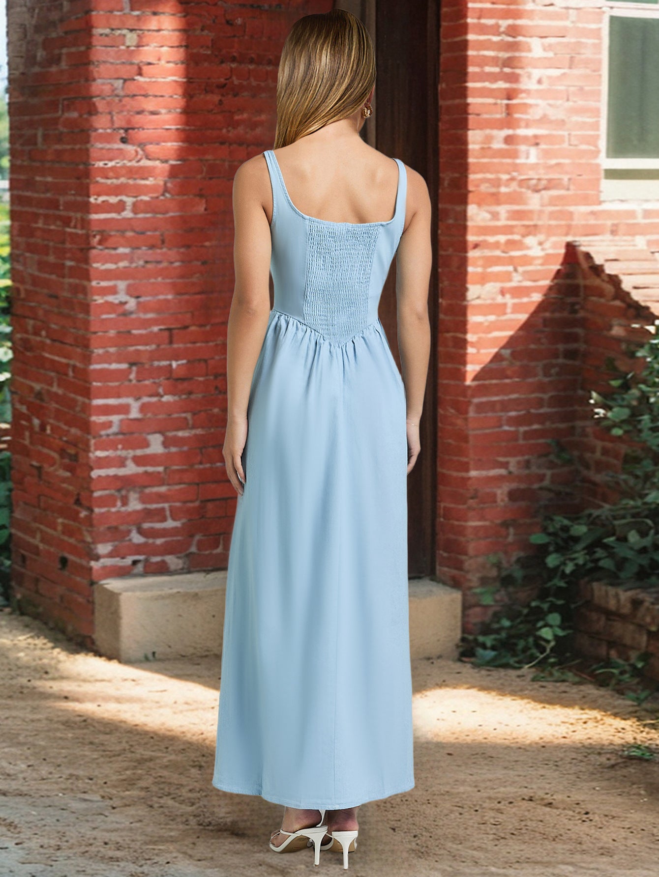 Solid Color Waist Fit Maxi Shift Dress For Women | noémi