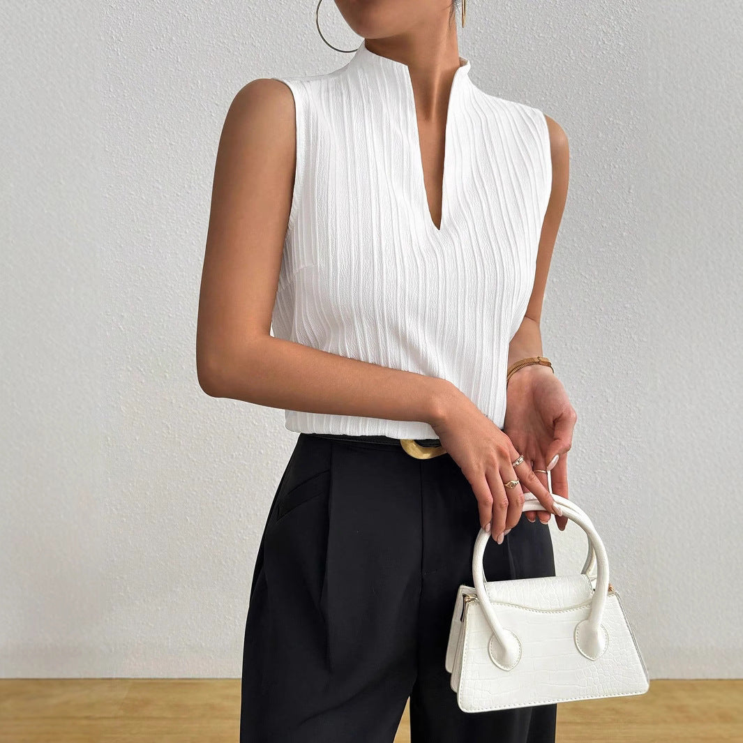 Women's Sleeveless Textured VNeck Blouse | Slim Fit Casual Top | noémi