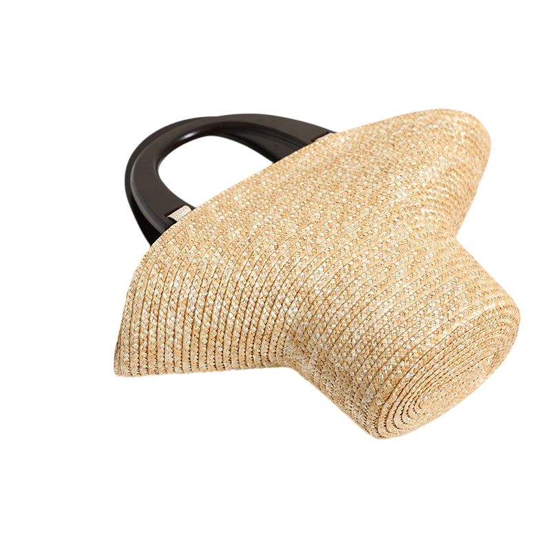 Wooden‑Handle Straw Hat Bag – Portable Beach Tote, Natural | noémi