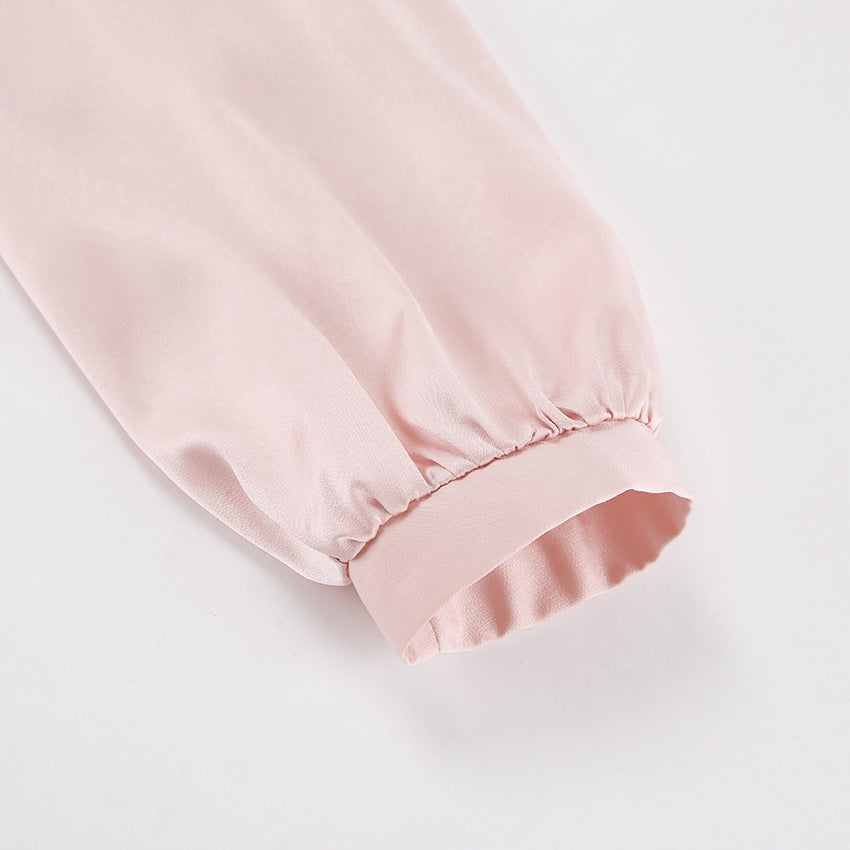 Satin Collar Strapless Long Sleeve Shirt | noémi