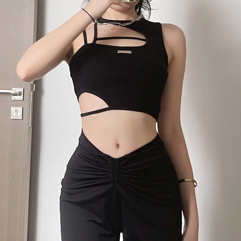 Womens CutOut Crop Top | Black Strappy One Shoulder Tank | noémi