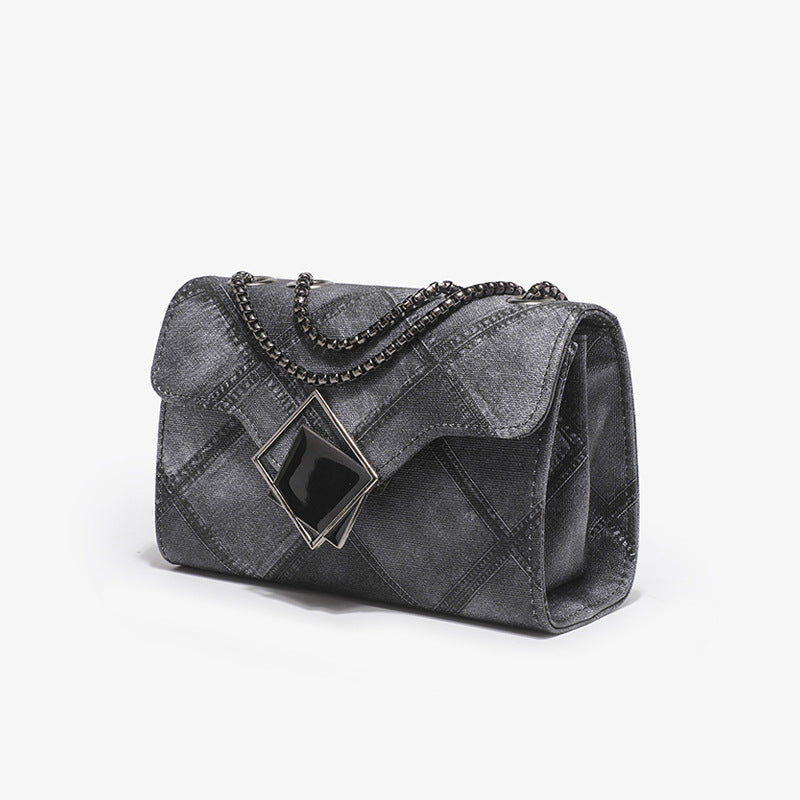 Ink-Gradient Square Chain Bag – Rhombus-Embossed Mini Cross-Body, Multicolour | noémi