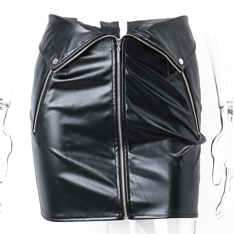 Black Leather Zip Up Mini Skirt | High Waisted Faux Leather Skirt | noémi