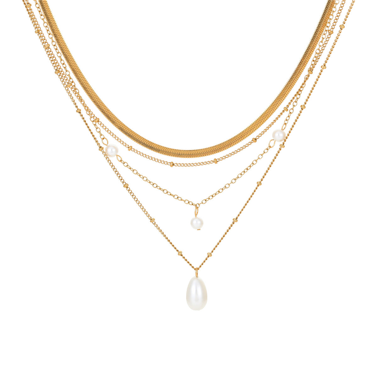 Multi Layer Gold Necklace with Water Drop Pearl | Tassel Pendant for Women | noémi