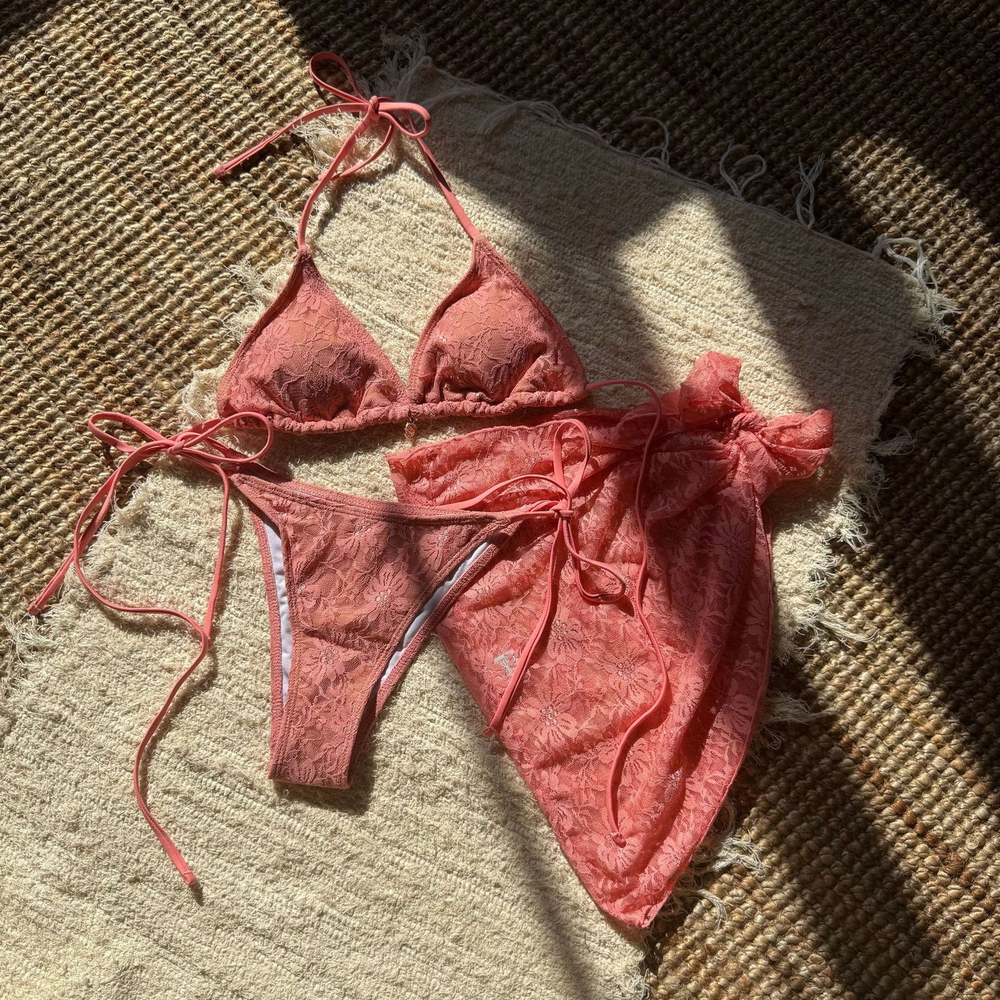 Lace Three Piece Bikini Set with Mesh Skirt | noémi