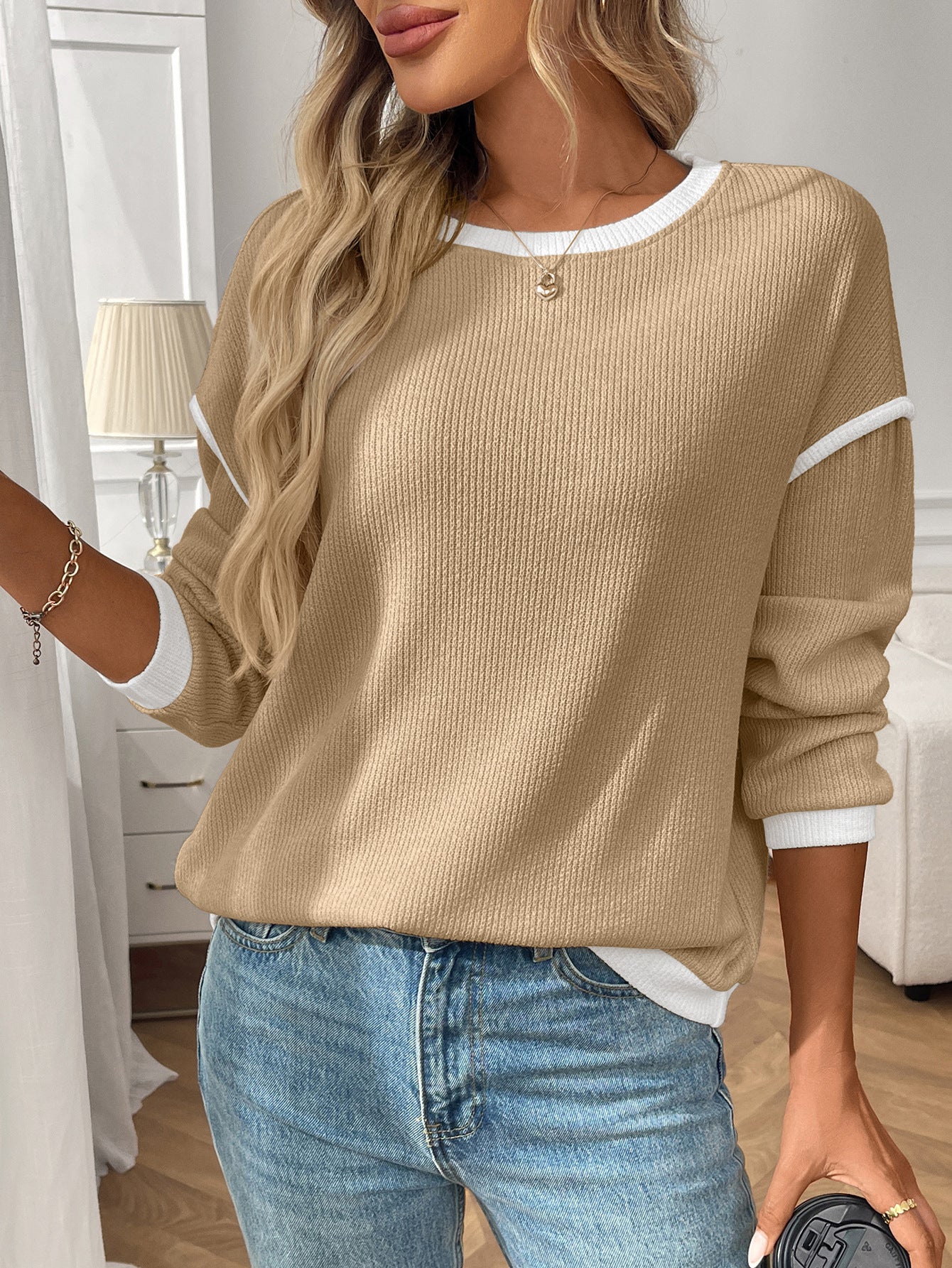 Womens Cozy Knit Pullover | Long Sleeve Crewneck Sweater Top | noémi