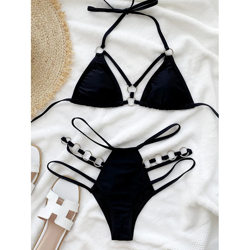 Hollow Out Halter Push Up Bikini Set | noémi