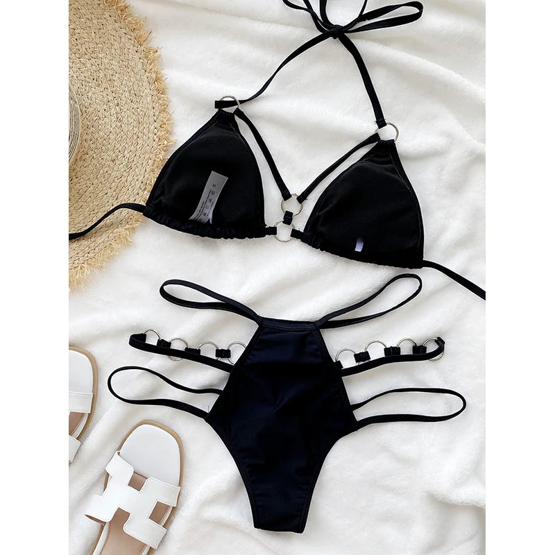 Hollow Out Halter Push Up Bikini Set | noémi