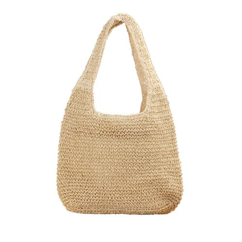 Beige Mori‑Style Straw Shoulder Tote – Large-Capacity Beach & Leisure Bag | noémi