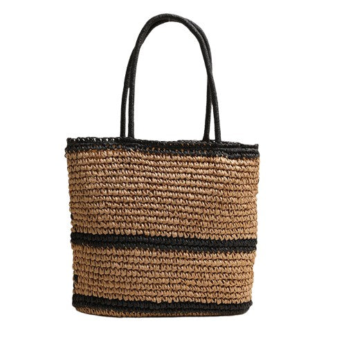 Black Rhombus Straw Shoulder Bag – Boho Woven Tote | noémi