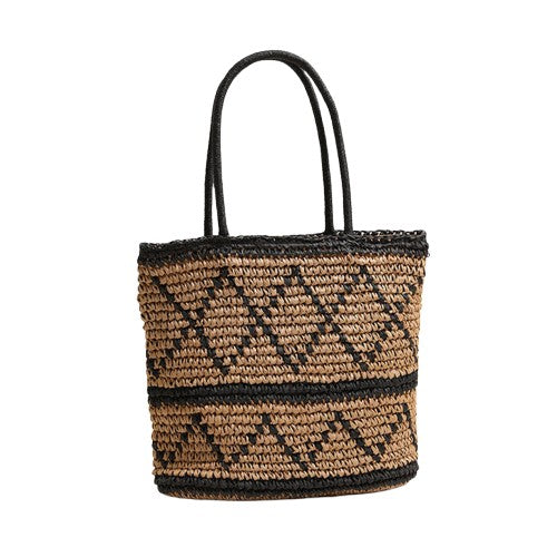 Black Rhombus Straw Shoulder Bag – Boho Woven Tote | noémi