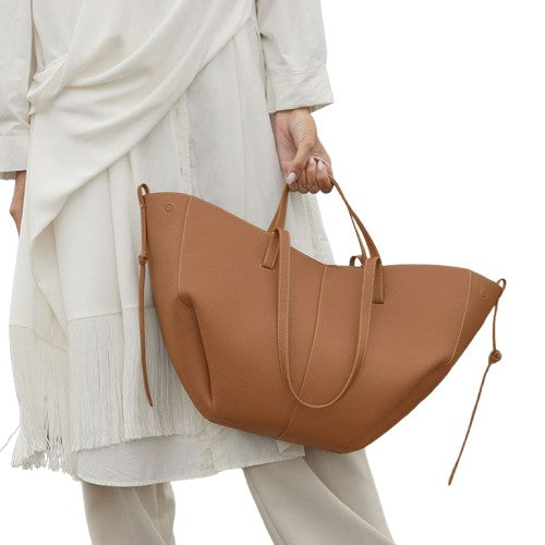 Brown Faux-Leather Shoulder Tote Bag – Large-Capacity Office Carryall | noémi