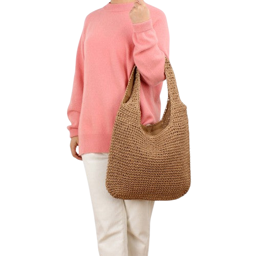 Beige Mori‑Style Straw Shoulder Tote – Large-Capacity Beach & Leisure Bag | noémi