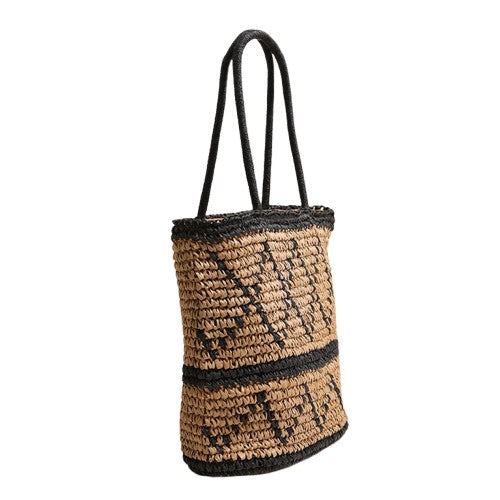 Black Rhombus Straw Shoulder Bag – Boho Woven Tote | noémi