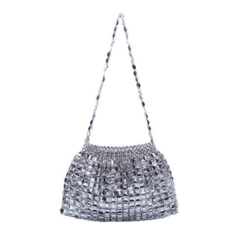 Beaded Shoulder Bag – Handmade Silver-Gold Flat Beads, Dumpling Shape, Gold | noémi
