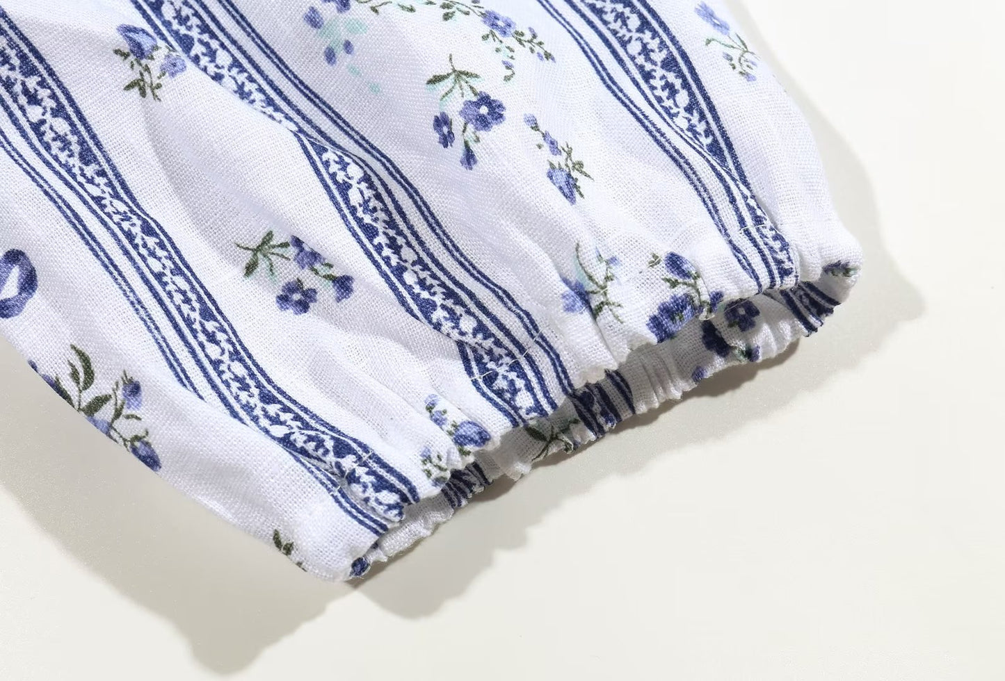 Blue Floral Puff Sleeve Crop Top | Striped Corset Top | noémi