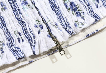 Blue Floral Puff Sleeve Crop Top | Striped Corset Top | noémi