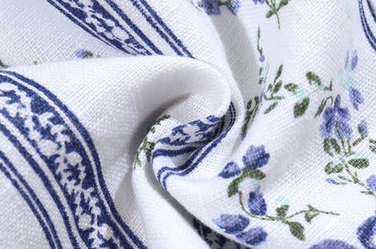 Blue Floral Puff Sleeve Crop Top | Striped Corset Top | noémi