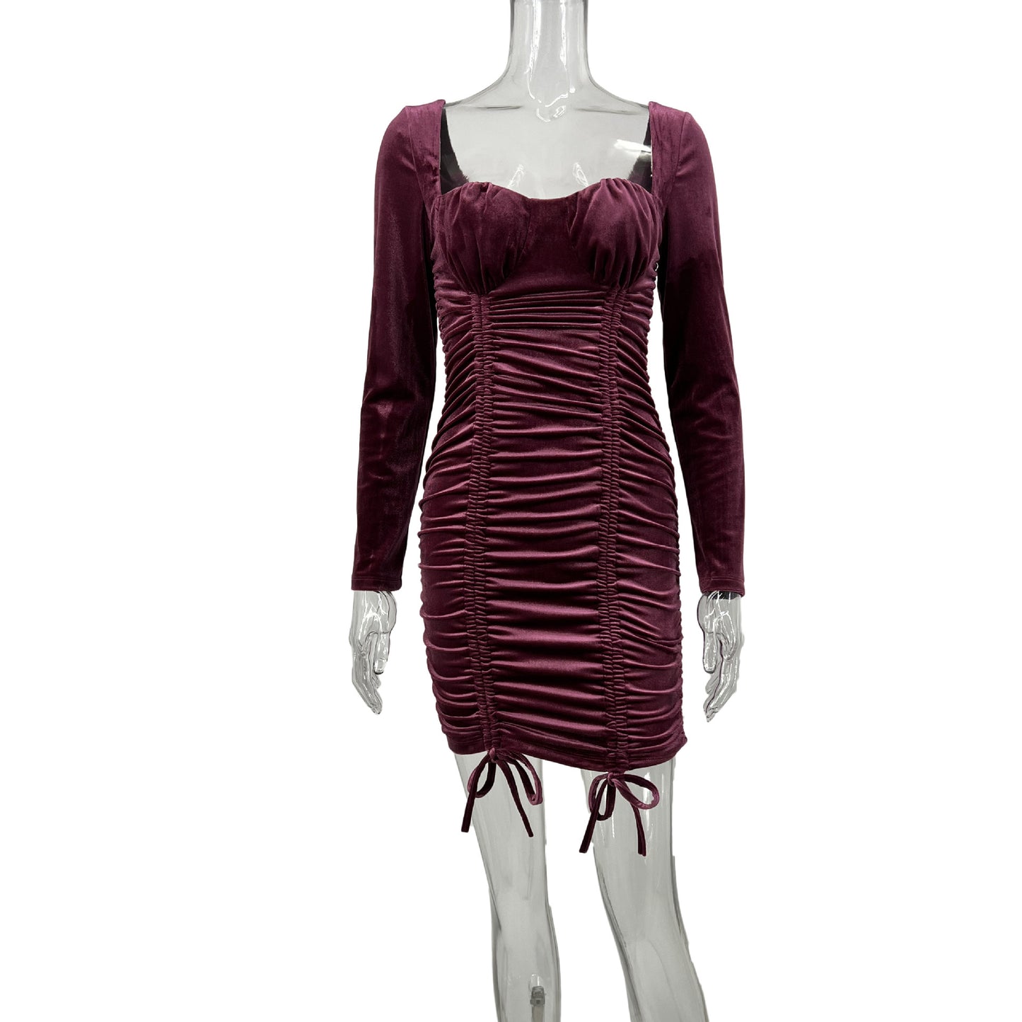 Womens Square Neck Pleated Sheath Bodycon Dress | noémi