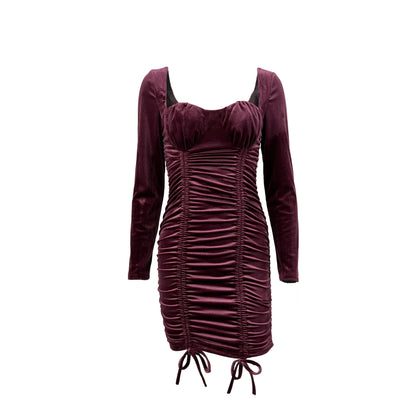 Womens Square Neck Pleated Sheath Bodycon Dress | noémi