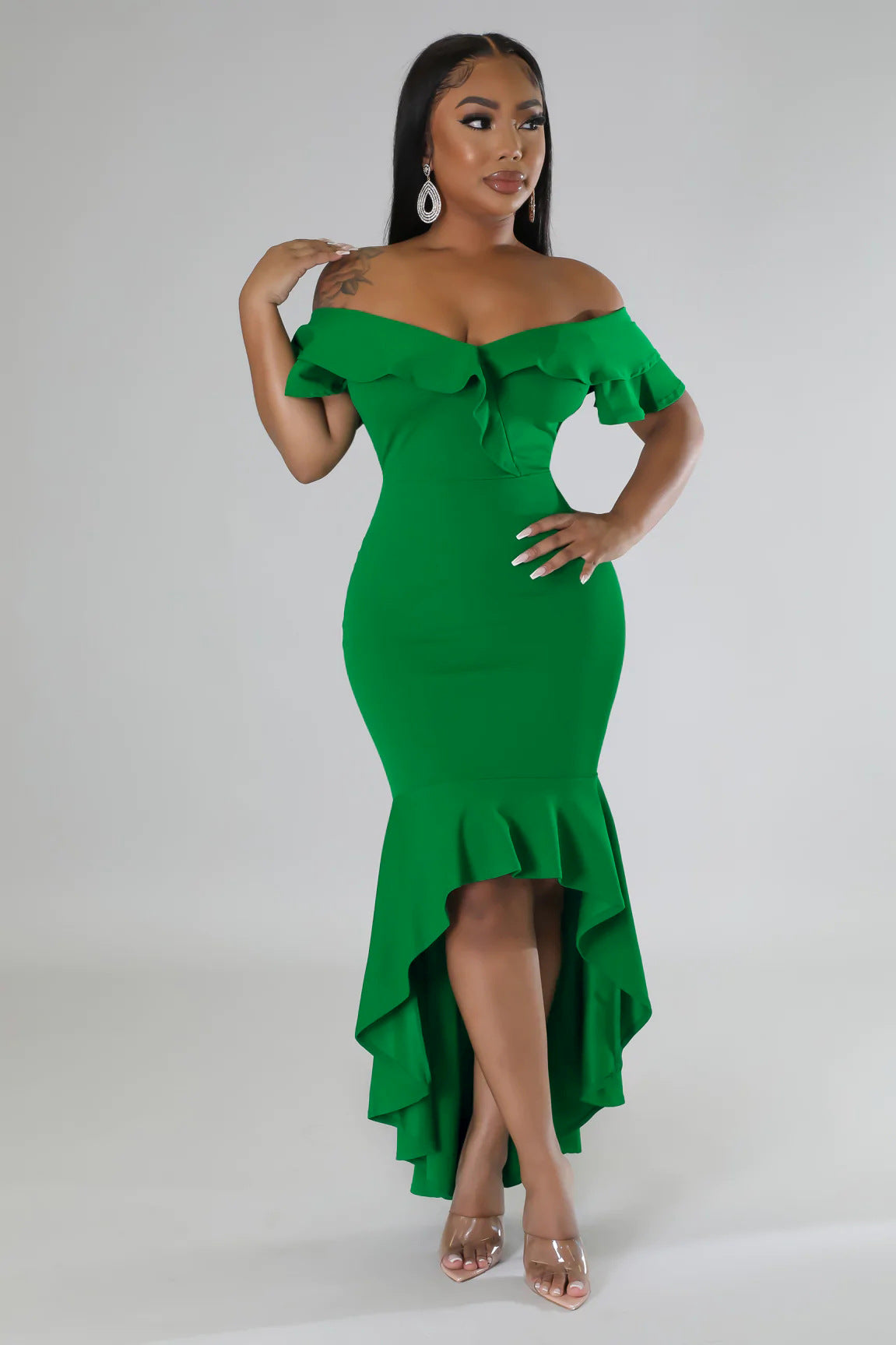 Slim Fit Ruffle Irregular Hem High Split Summer Dress Women | noémi