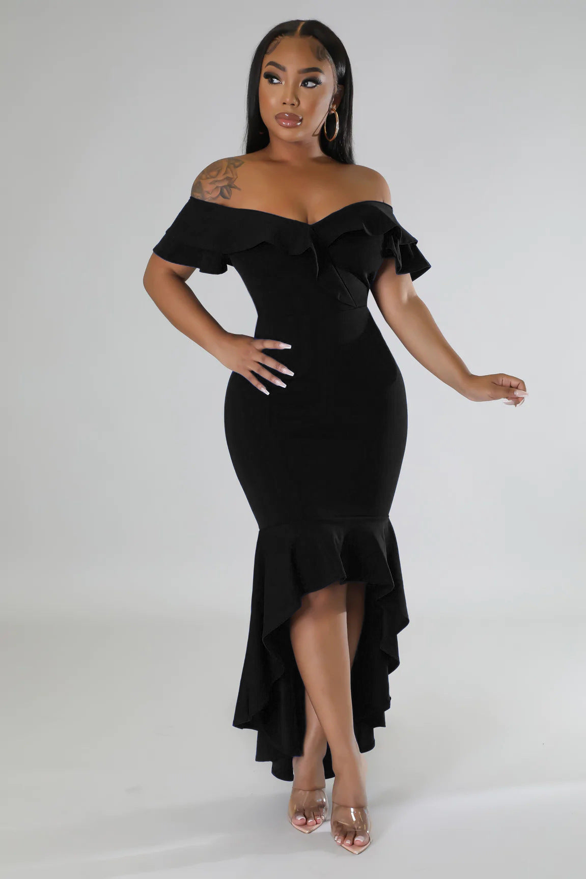 Slim Fit Ruffle Irregular Hem High Split Summer Dress Women | noémi