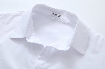 White Shirt & Mini Skirt Co ord | Button Up Crop Top & High Waist Skirt Set | noémi