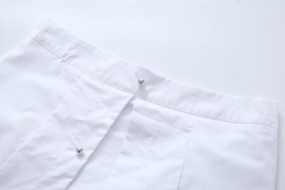 White Shirt & Mini Skirt Co ord | Button Up Crop Top & High Waist Skirt Set | noémi