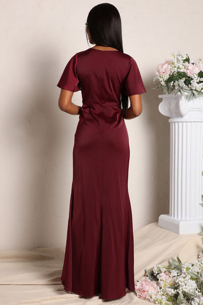 V Neck Bodycon Dress with Ruffled Asymmetrical Hem and Cinched Waist | noémi