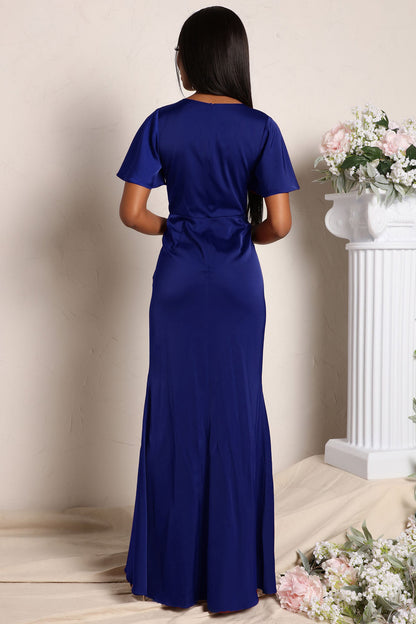 V Neck Bodycon Dress with Ruffled Asymmetrical Hem and Cinched Waist | noémi