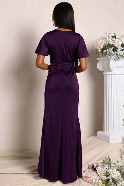 V Neck Bodycon Dress with Ruffled Asymmetrical Hem and Cinched Waist | noémi