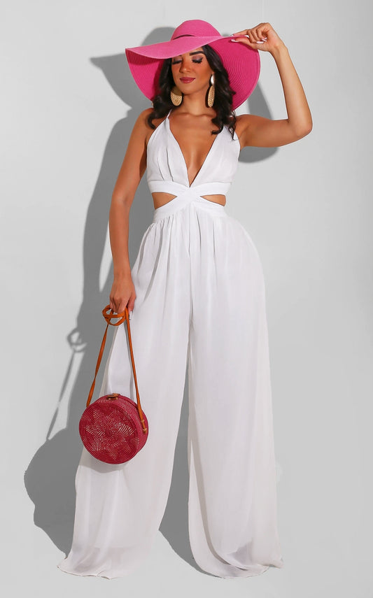 Chiffon Jumpsuit | Backless, Halter Neck, Wide Leg | Summer Casual Women’s One Piece | noémi