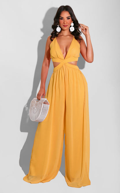 Chiffon Jumpsuit | Backless, Halter Neck, Wide Leg | Summer Casual Women’s One Piece | noémi